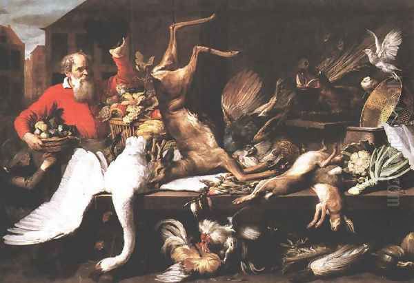 Still Life with Dead Game, Fruits, and Vegetables in a Market 1614 Oil Painting by Frans Snyders