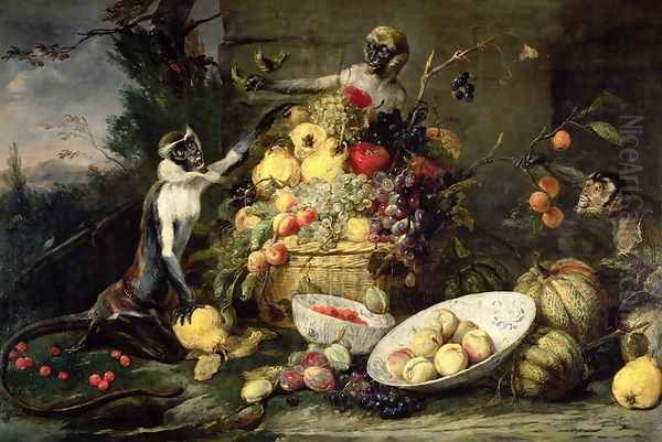 Three Monkeys Stealing Fruit Oil Painting by Frans Snyders