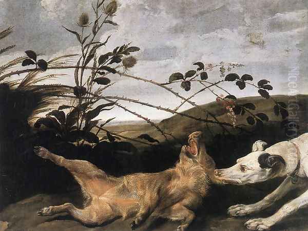 Greyhound Catching a Young Wild Boar Oil Painting by Frans Snyders