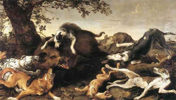 Wild Boar Hunt Oil Painting by Frans Snyders