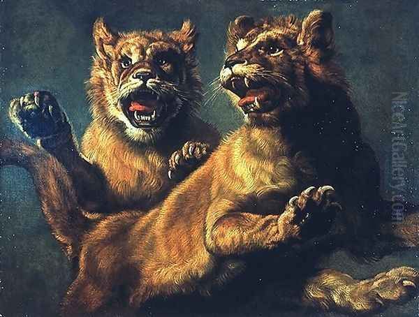 Two young lions jumping Oil Painting by Frans Snyders