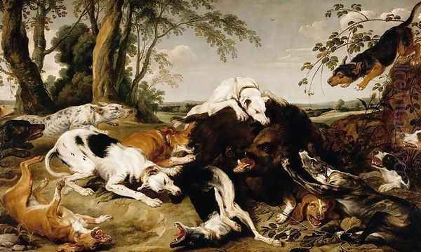 Hounds Bringing down a Boar Oil Painting by Frans Snyders