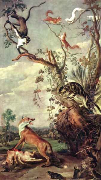 Fox and cat Oil Painting by Frans Snyders