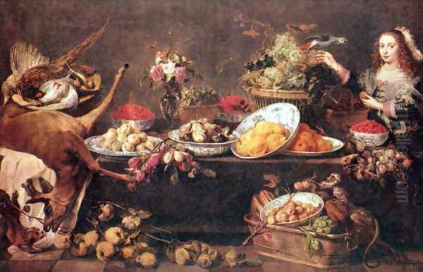 Still Life with Dame and a parrot Oil Painting by Frans Snyders