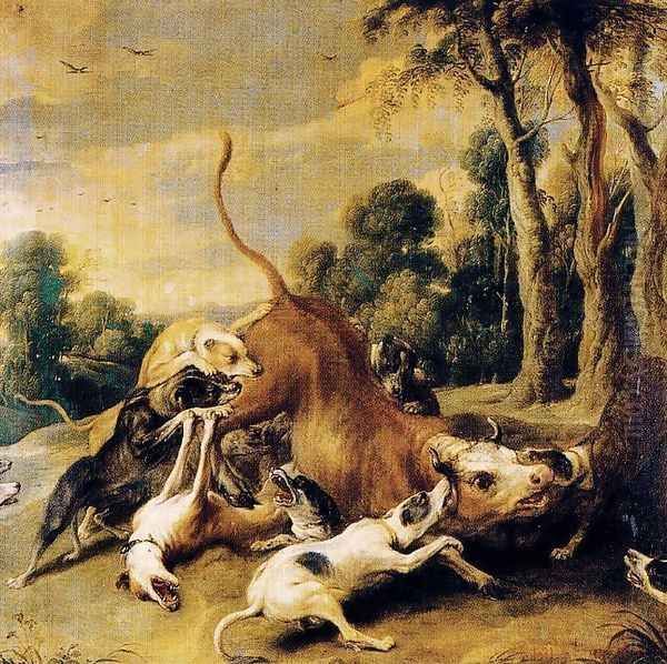 Bull surrendered by dogs Oil Painting by Frans Snyders