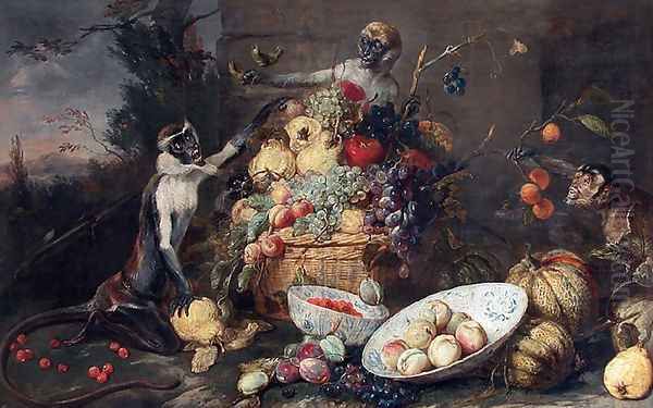 Monkeys fruit thieves Oil Painting by Frans Snyders