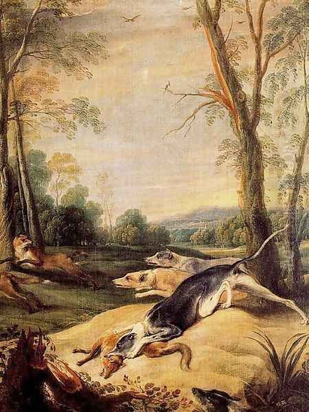 Foxes persecuted by dogs Oil Painting by Frans Snyders