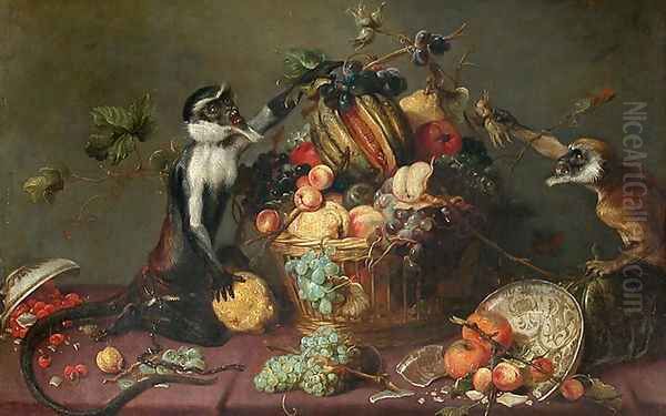 Two monkeys looting a fruit basket Oil Painting by Frans Snyders