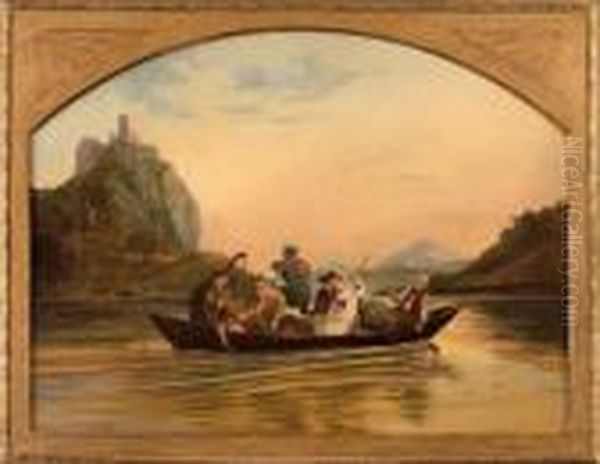 Die Uberfahrt Uber Die Elbe Am Schreckenstein Oil Painting by Adrian Ludwig Richter