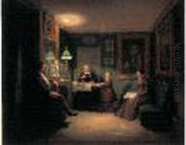 Famille Dans Un Interieur Oil Painting by Adrian Ludwig Richter