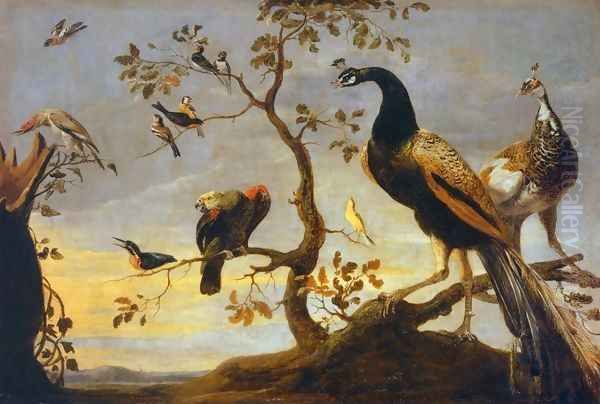 Group of Birds Perched on Branches Oil Painting by Frans Snyders