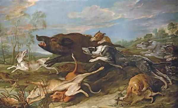 A wild boar attacked by hounds Oil Painting by Frans Snyders