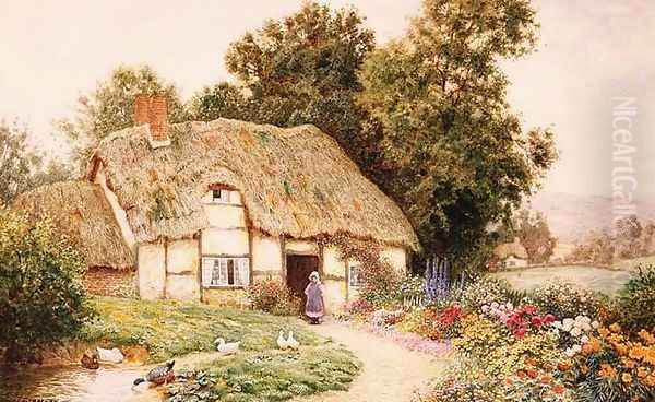 A Cottage by a Duck Pond Oil Painting by Arthur Claude Strachan