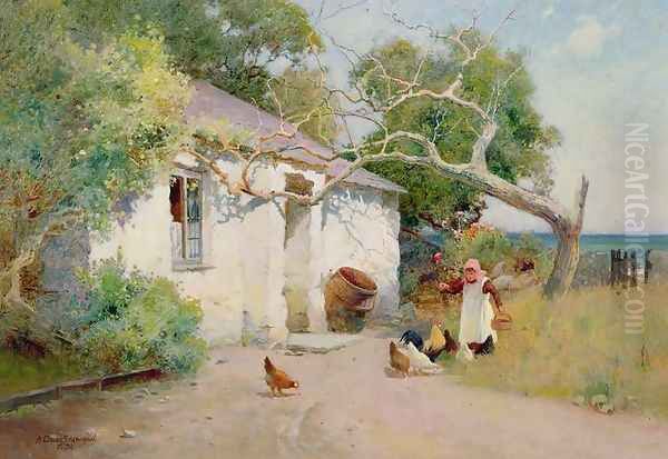 Feeding the Hens, 1894 Oil Painting by Arthur Claude Strachan