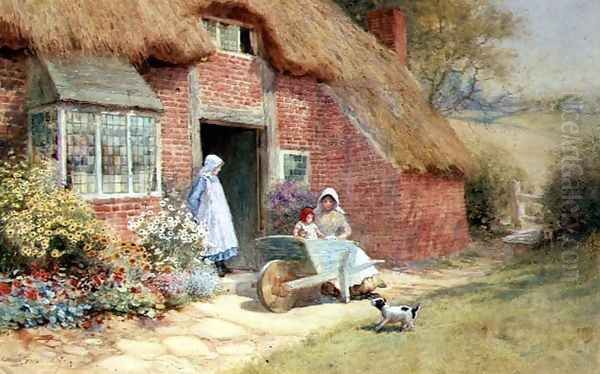 Playing in a Wheelbarrow Oil Painting by Arthur Claude Strachan