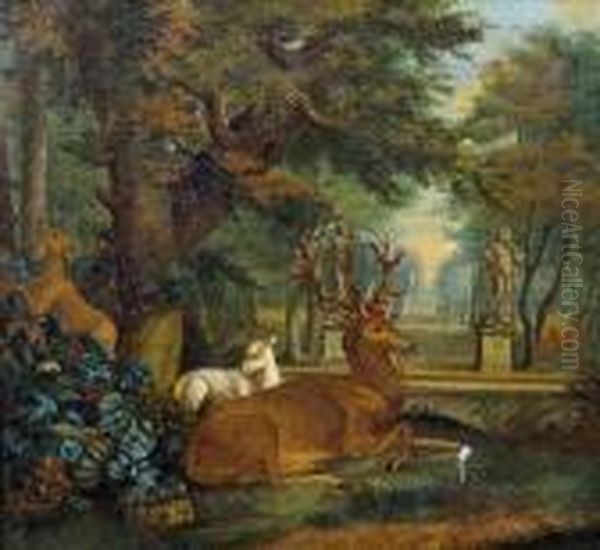 Wild Im Park Oil Painting by Johann Elias Ridinger or Riedinger