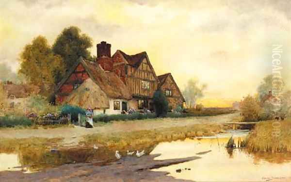 A Figure before a Cottage at Market Drayton, Shropshire Oil Painting by Arthur Claude Strachan