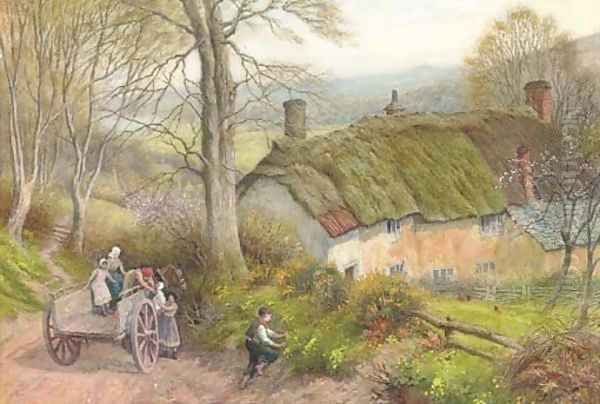 Gathering primroses Oil Painting by Arthur Claude Strachan