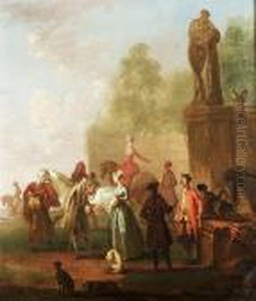 A Riding Party In A Park Landscape Oil Painting by Johann Elias Ridinger or Riedinger