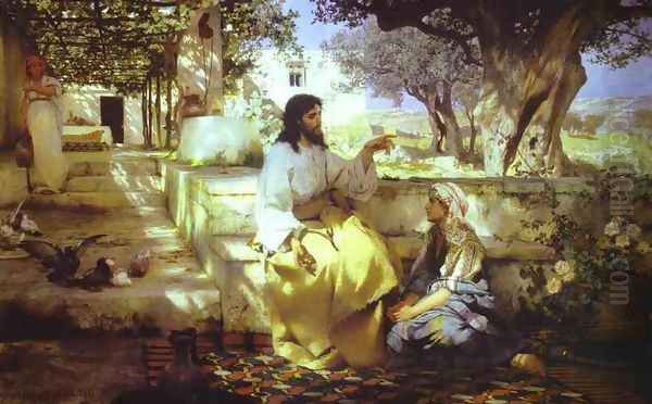 Christ in the House of Martha and Mary Oil Painting by Henryk Hector Siemiradzki