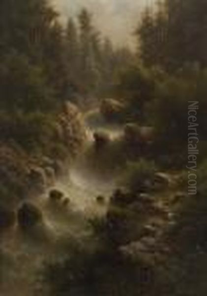 La Cascade Oil Painting by Albert Rieger