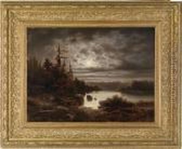 Moonlitnight Over A Moorland Oil Painting by Albert Rieger