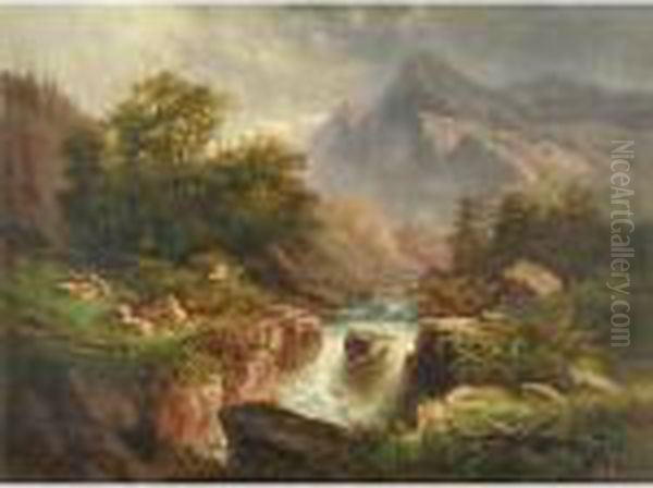 Torrente Tra Le Montagne Oil Painting by Albert Rieger