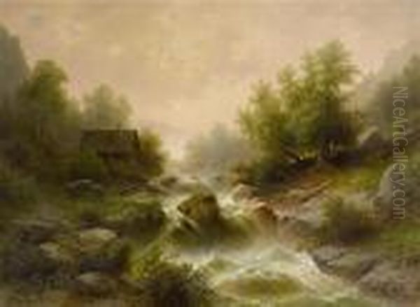 Stream In The Alps Oil Painting by Albert Rieger