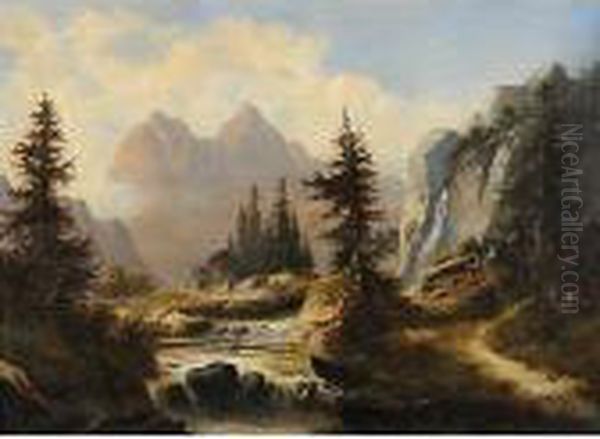 Torrente Fra Le Montagne Oil Painting by Albert Rieger