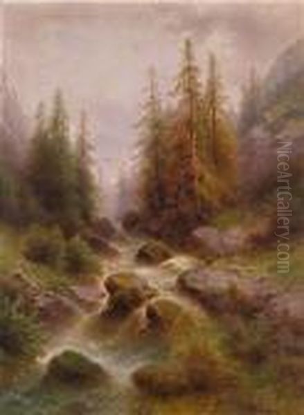 Wildbach In Derschweiz Oil Painting by Albert Rieger