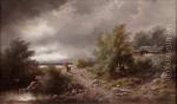 Mutter Und Kind Beiaufziehendem Gewitter Oil Painting by Albert Rieger