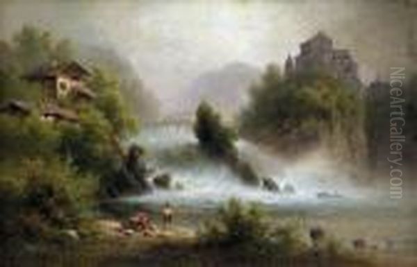 Der Rheinbachfall Bei Schaffhausen Oil Painting by Albert Rieger