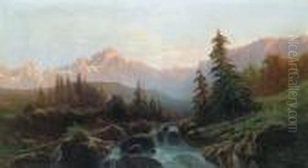 Blick Auf Den Rosengarten In Den Dolomiten Oil Painting by Albert Rieger