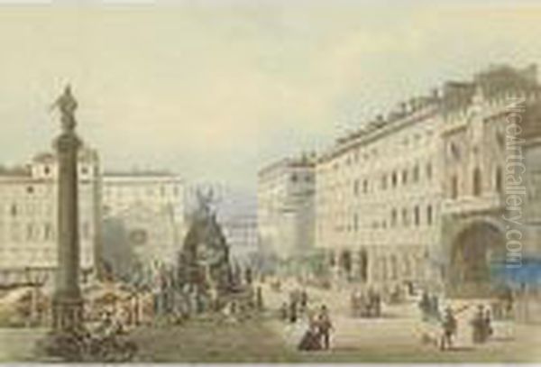 Piazza Grande A Trieste Oil Painting by Albert Rieger