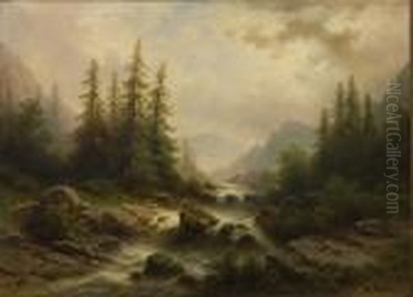 Wildbachim Gebirge Oil Painting by Albert Rieger