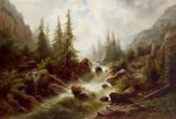 Wildbach In Den Hochalpen Oil Painting by Albert Rieger