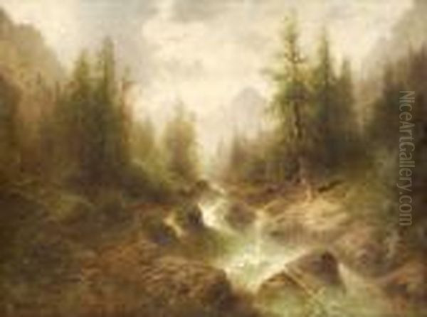 Paysage De Montagne Oil Painting by Albert Rieger