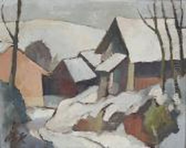 Hauser Im Schnee Oil Painting by Albert Rieger