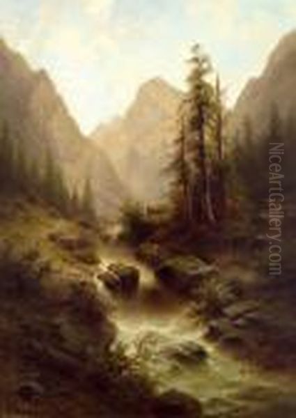 Wildbach In Den Julischen Alpen Oil Painting by Albert Rieger