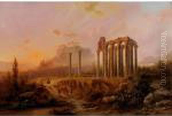 View Of The Olympieum And The Acropolis Oil Painting by Albert Rieger