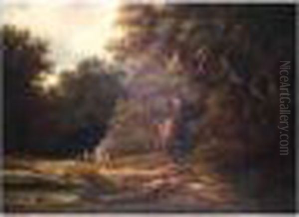 A Woodland Camp Oil Painting by Albert Rieger