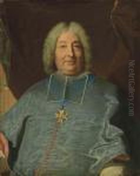 Portrait Of A Man, Half-length, 
In A Blue Coat With The Order Ofsaint Esprit, Seated Before A Draped 
Curtain Oil Painting by Hyacinthe Rigaud