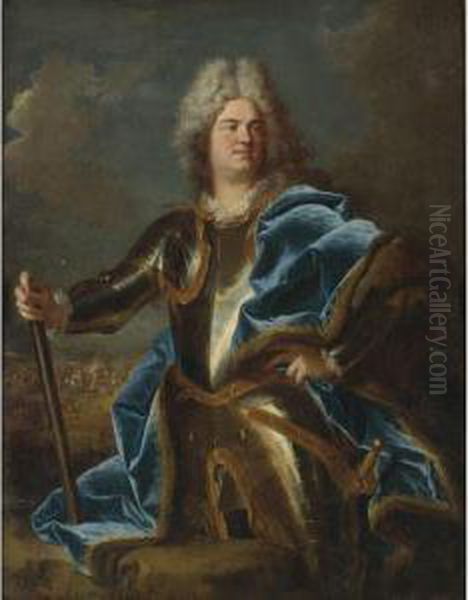 Portrait Of A Man, Traditionally Called Claude Louis Hector, Duc Devillars (1653-1734) Oil Painting by Hyacinthe Rigaud