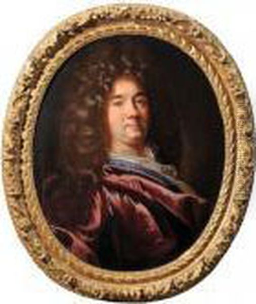 Portrait D'homme Au Manteau Violet Oil Painting by Hyacinthe Rigaud