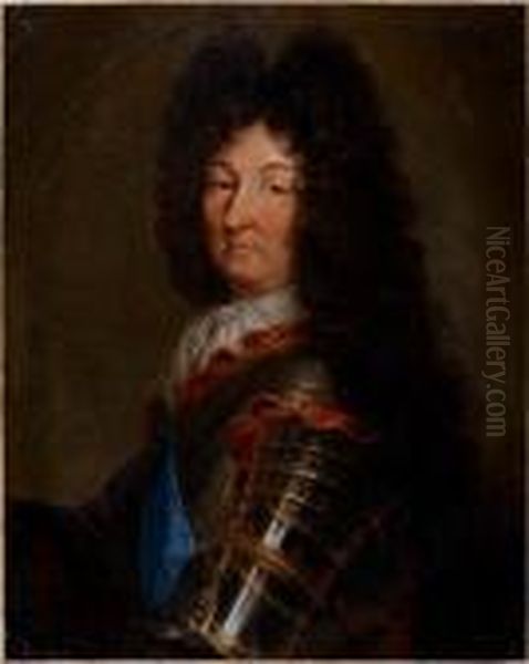 Portrait De Louis Xiv En Armure Oil Painting by Hyacinthe Rigaud