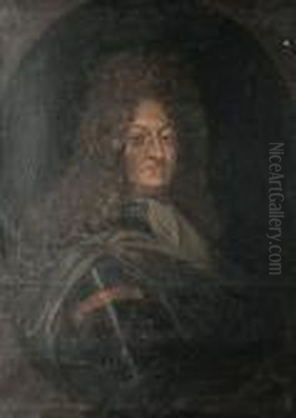 Portrait Of Louis Xiv, Bust-length, Within A Painted Oval Oil Painting by Hyacinthe Rigaud