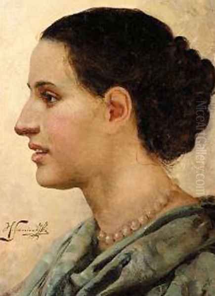 Portrait of a Young Woman Oil Painting by Henryk Hector Siemiradzki