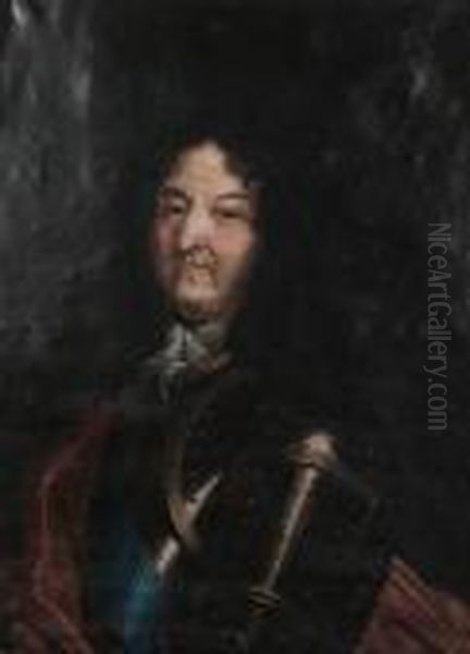 Portrait Of Louis Xiv, Bust Length Oil Painting by Hyacinthe Rigaud