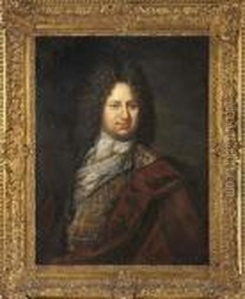 Portrait D'homme Au Manteau Rouge Oil Painting by Hyacinthe Rigaud