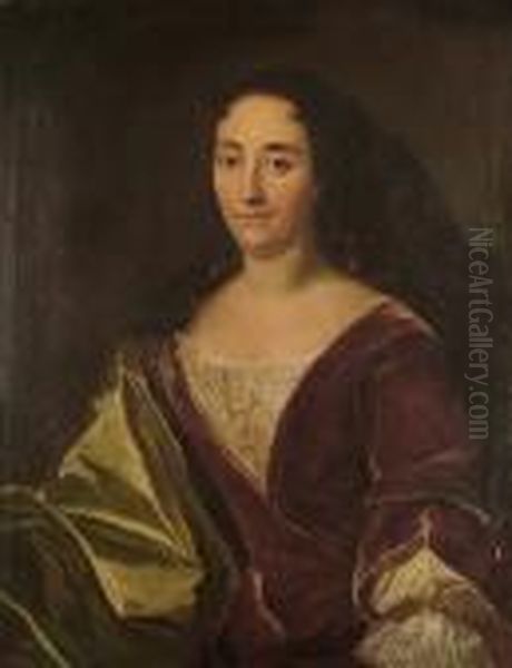 Portrait Of A Lady, Half-length, In Scarlet Robes Oil Painting by Hyacinthe Rigaud